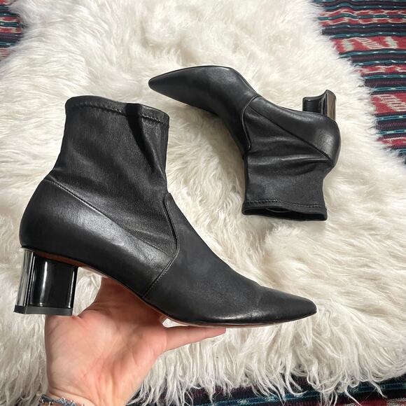 Robert Cleregie Black Leather Sock Ankle Pili Boots Booties Pointy Toe sz 38 - Picture 2 of 13